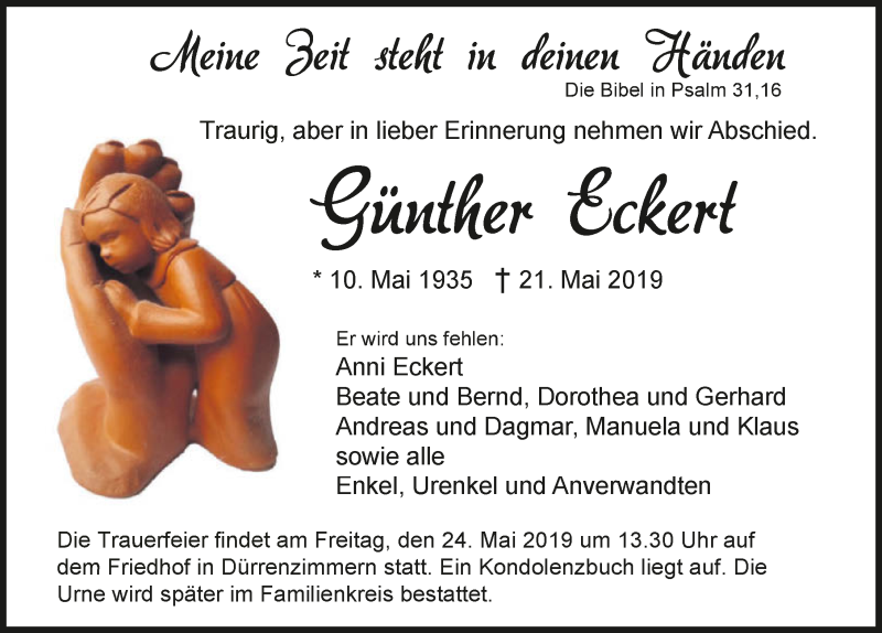  Traueranzeige für Günther Eckert vom 22.05.2019 aus 