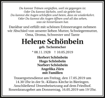 Traueranzeige von Helene Schönbein 
