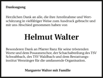 Traueranzeige von Helmut Walter 