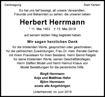 Traueranzeige von Herbert Herrmann 