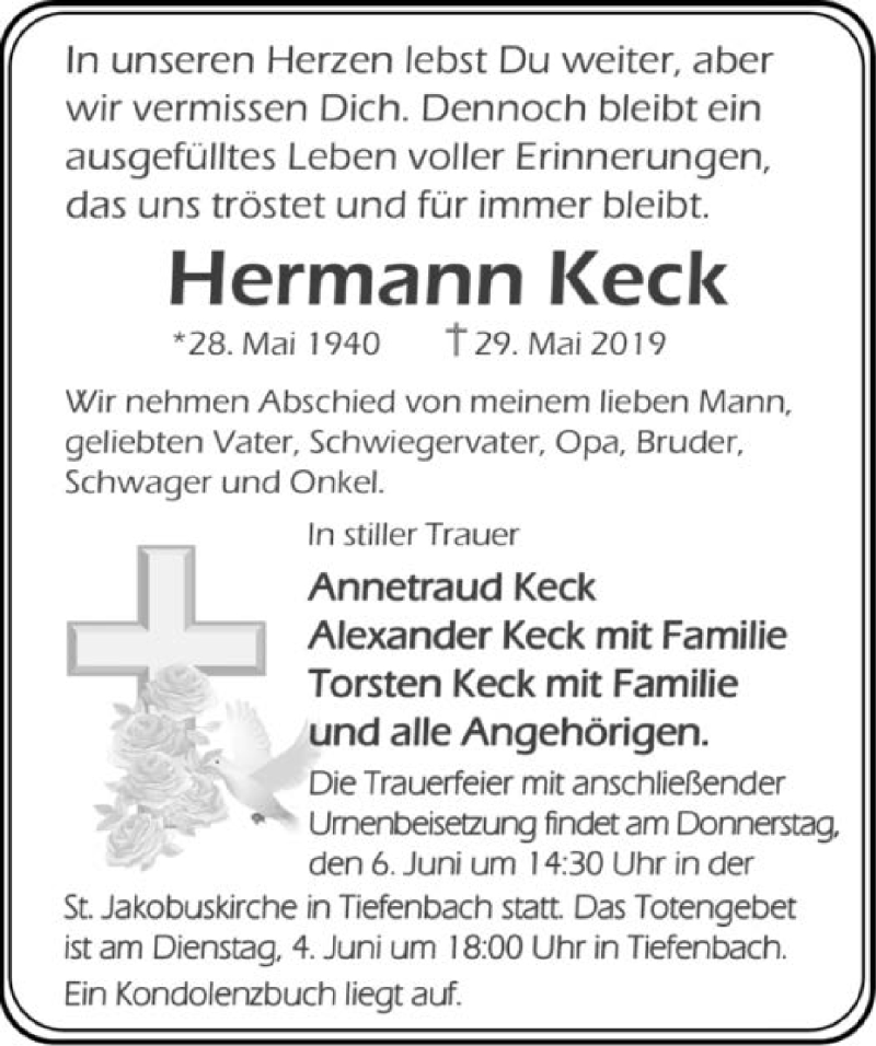  Traueranzeige für Hermann Keck vom 01.06.2019 aus 