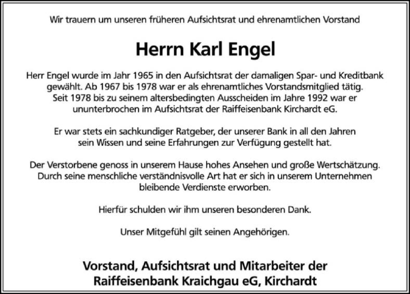  Traueranzeige für Karl Engel vom 16.05.2019 aus 