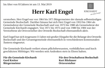 Traueranzeige von Karl Engel 