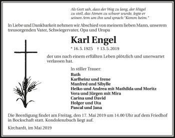 Traueranzeige von Karl Engel 