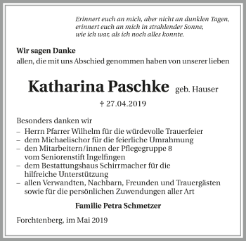 Traueranzeige von Katharina Paschke 