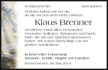 Traueranzeige von Klaus Brenner 
