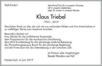Traueranzeige von Klaus Triebel 