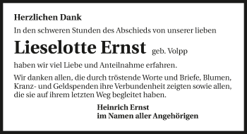 Traueranzeige von Lieselotte Ernst 