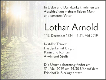 Traueranzeige von Lothar Arnold 