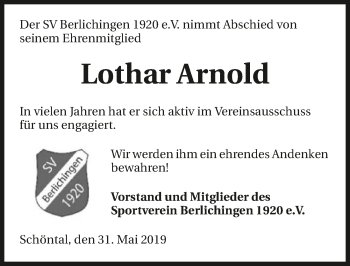 Traueranzeige von Lothar Arnold 