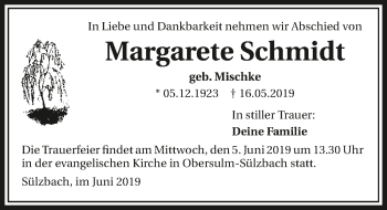 Traueranzeige von Margarete Schmidt 