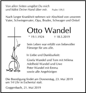 Traueranzeige von Otto Wandel 