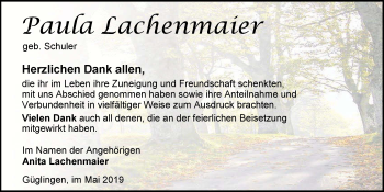 Traueranzeige von Paula Lachenmaier 