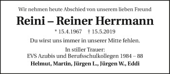Traueranzeige von Reiner Herrmann 