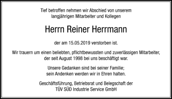 Traueranzeige von Reiner Herrmann 
