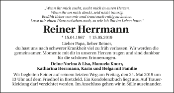 Traueranzeige von Reiner Herrmann 