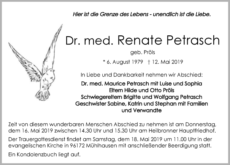  Traueranzeige für Renate Petrasch vom 14.05.2019 aus 