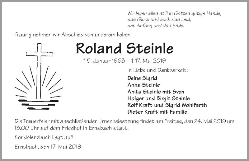  Traueranzeige für Roland Steinle vom 22.05.2019 aus 