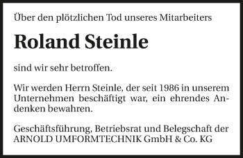 Traueranzeige von Roland Steinle 