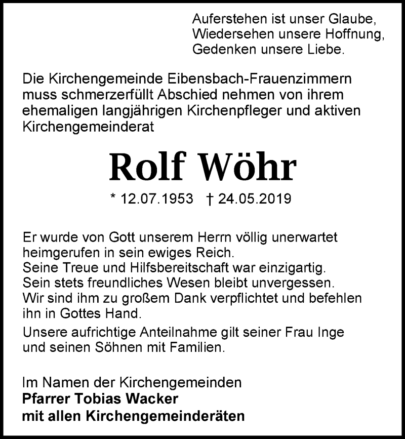  Traueranzeige für Rolf Wöhr vom 28.05.2019 aus 