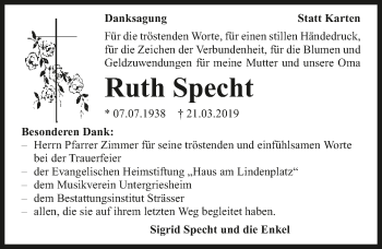 Traueranzeige von Ruth Specht 