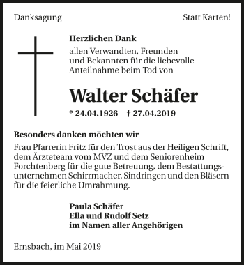 Traueranzeige von Walter Schäfer 