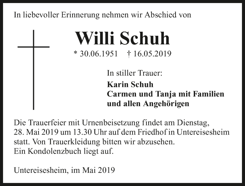  Traueranzeige für Willi Schuh vom 22.05.2019 aus 