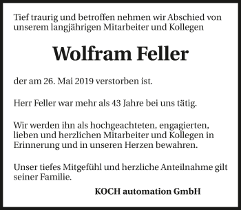 Traueranzeige von Wolfram Feller 