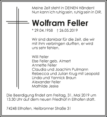 Traueranzeige von Wolfram Feller 