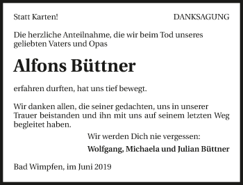 Traueranzeige von Alfons Büttner 