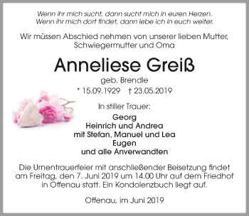 Traueranzeige von Anneliese Greiß 