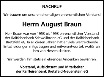 Traueranzeige von August Braun 