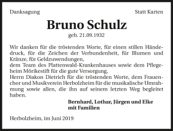 Traueranzeige von Bruno Schulz 
