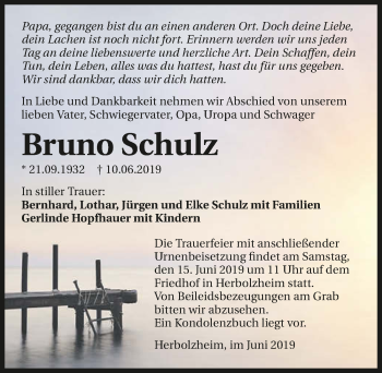 Traueranzeige von Bruno Schulz 