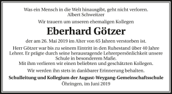 Traueranzeige von Eberhard Götzer 