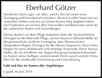 Traueranzeige von Eberhard Götzer 