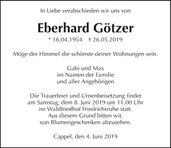 Traueranzeige von Eberhard Götzer 