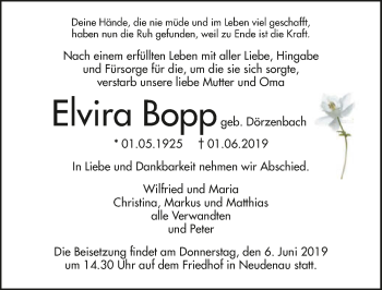 Traueranzeige von Elvira Bopp 