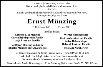 Traueranzeige von Ernst Münzing
