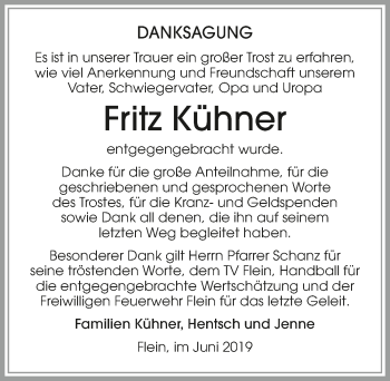 Traueranzeige von Fritz Kühner 