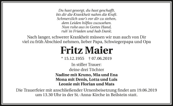 Traueranzeige von Fritz Maier 
