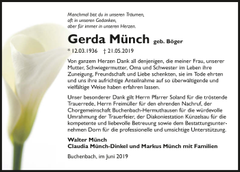 Traueranzeige von Gerda Münch 