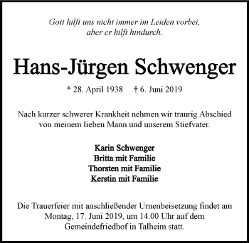 Traueranzeige von Hans-Jürgen Schwenger 