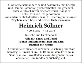 Traueranzeige von Heinrich Söhner 