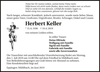 Traueranzeige von Herbert Keller 