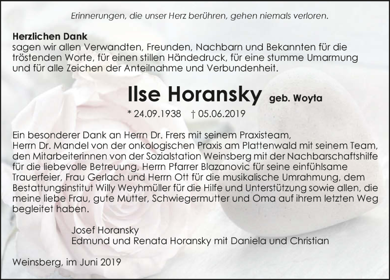  Traueranzeige für Ilse Horansky vom 29.06.2019 aus 