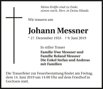Traueranzeige von Johann Messner 