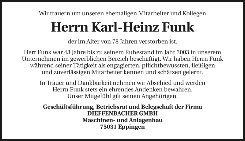  Traueranzeige für Karl-Heinz Funk vom 06.06.2019 aus 
