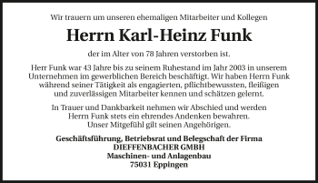 Traueranzeige von Karl-Heinz Funk 