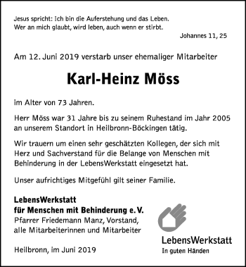 Traueranzeige von Karl-Heinz Möss 